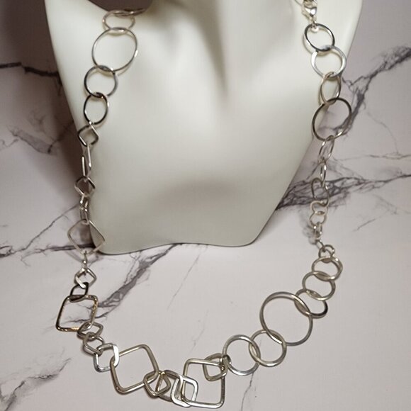 Jewelry - 925 Silver Long Geometric Statement Necklace